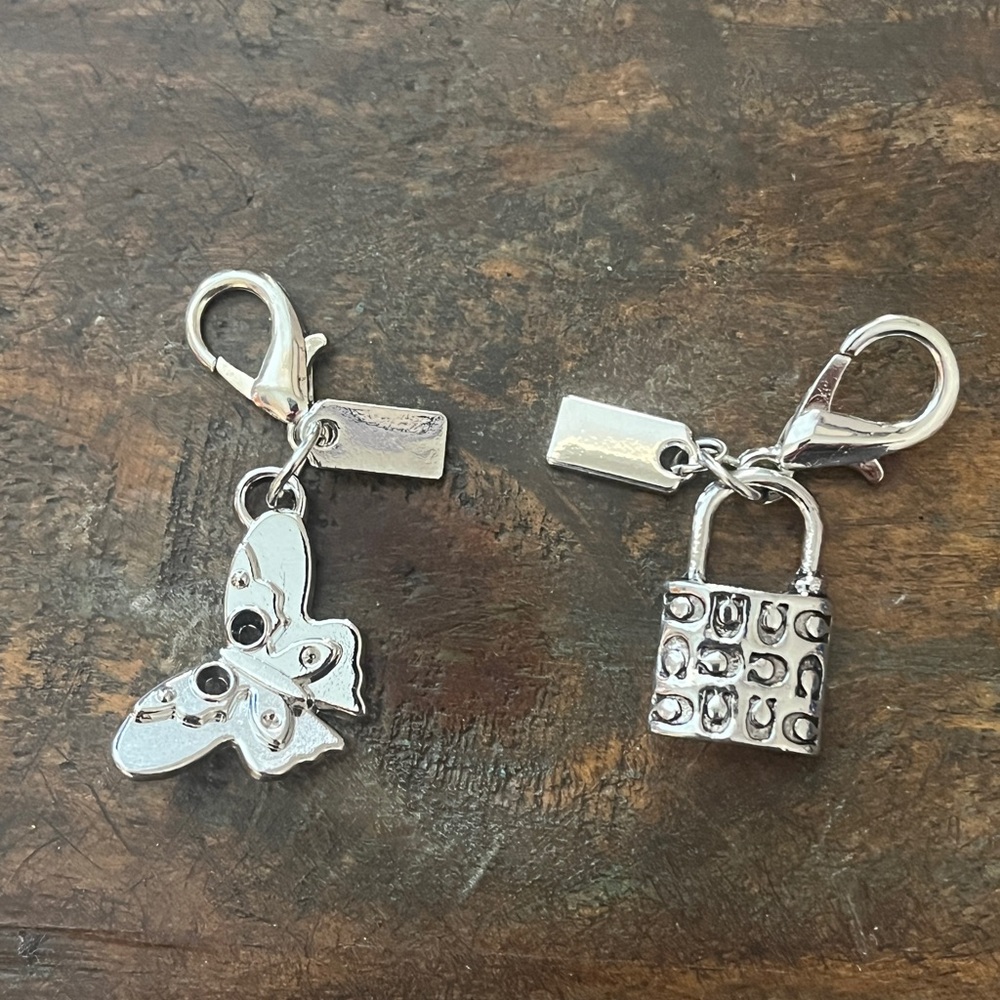 New Silver Toned Butterfly and Signature C Lock Zipper Pull Bag Charms Keychain